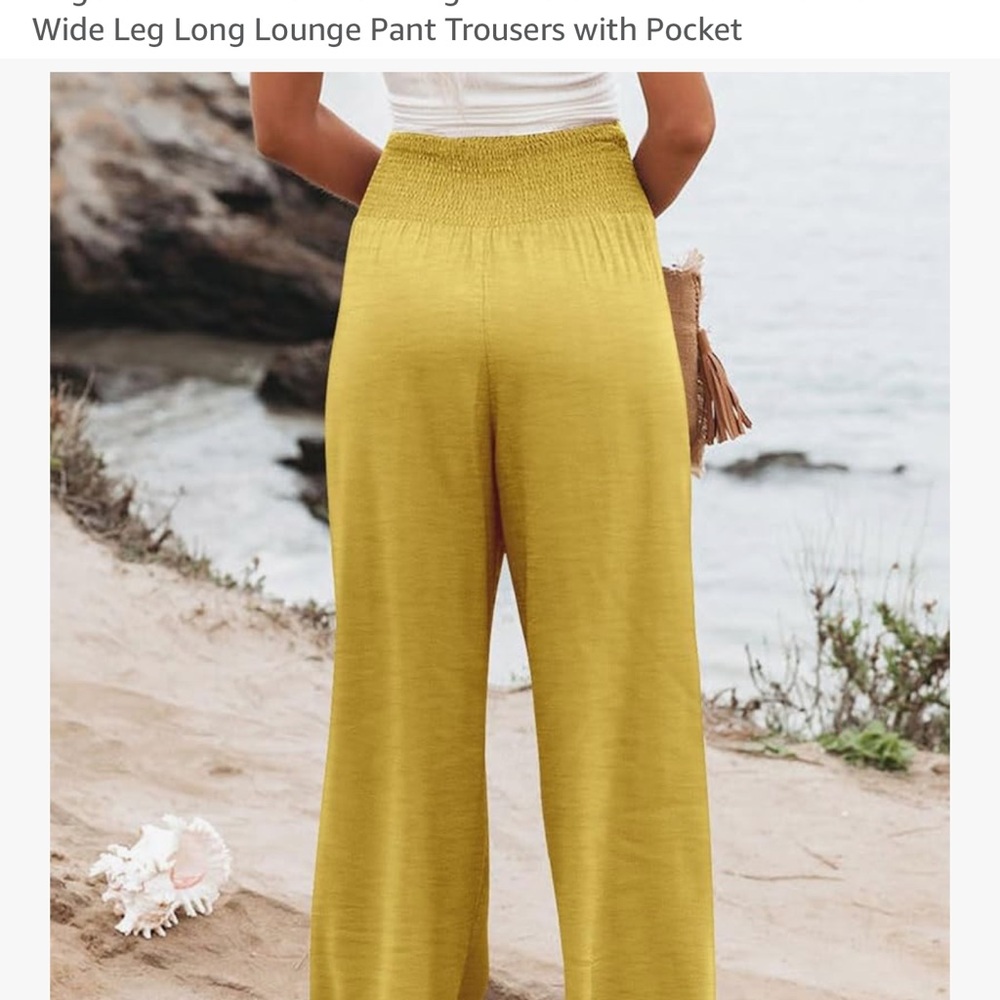 Women's Wide Palazzo Pants - Yellow - Picture 5 of 7